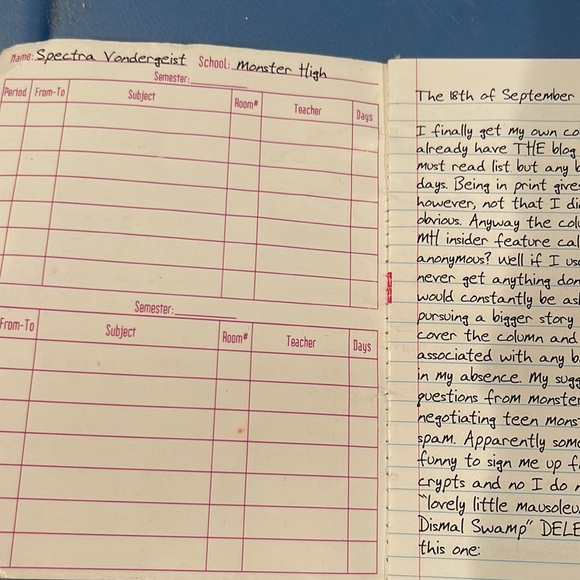 Monster High Spectra Vondergeist Replacement Diary Journal Booklet For Doll 2011 - Picture 2 of 4